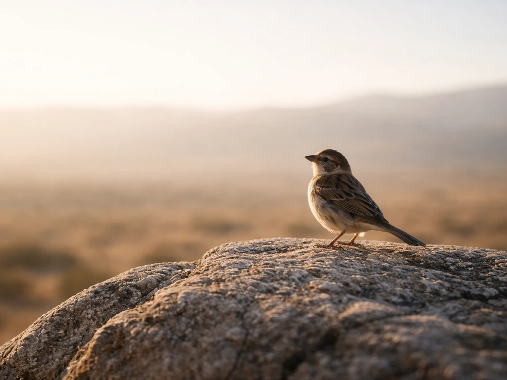 A solitary bird stands alone on a rocky outcrop against a wide open sky, symbolizing independence.