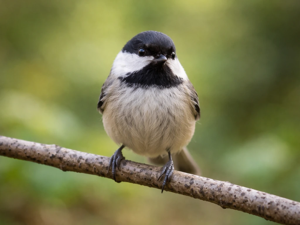 Close-up of a small feathered bird perched on a branch with soft green background.