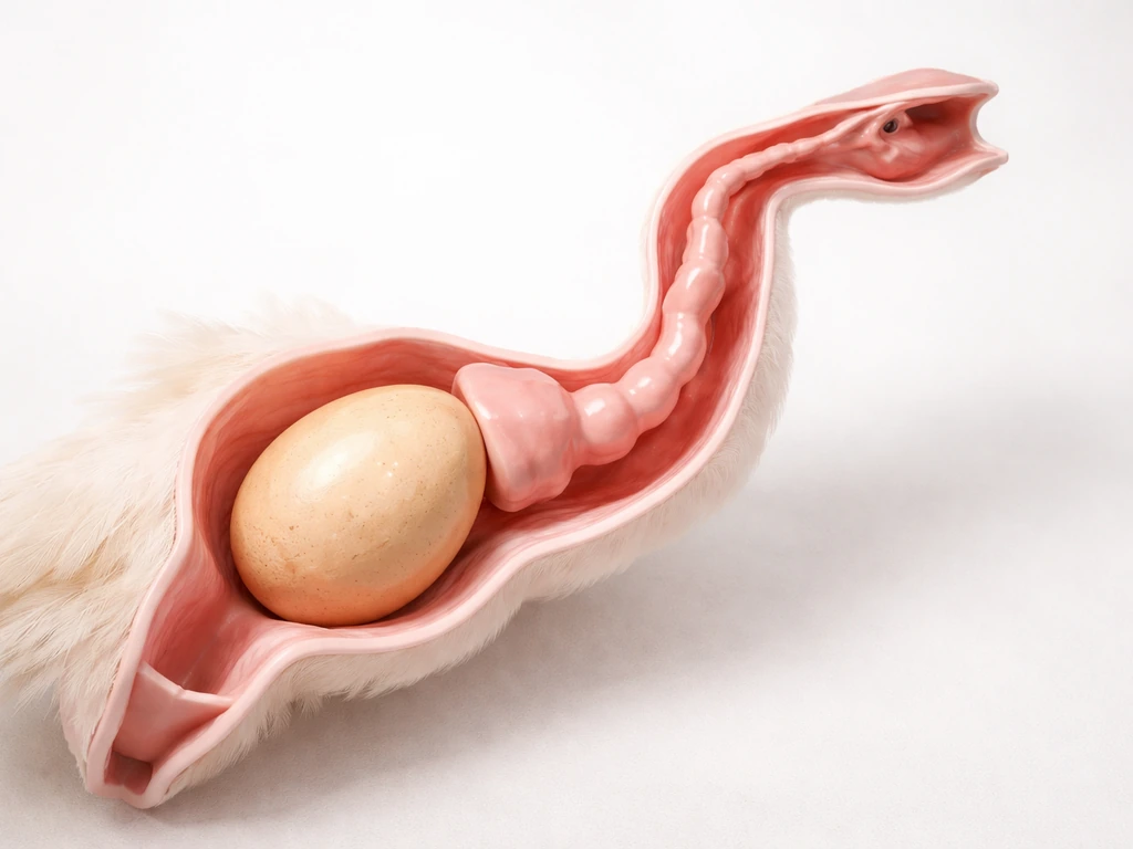 Close-up photo-like 3D model of a bird reproductive tract with an egg retained inside the oviduct