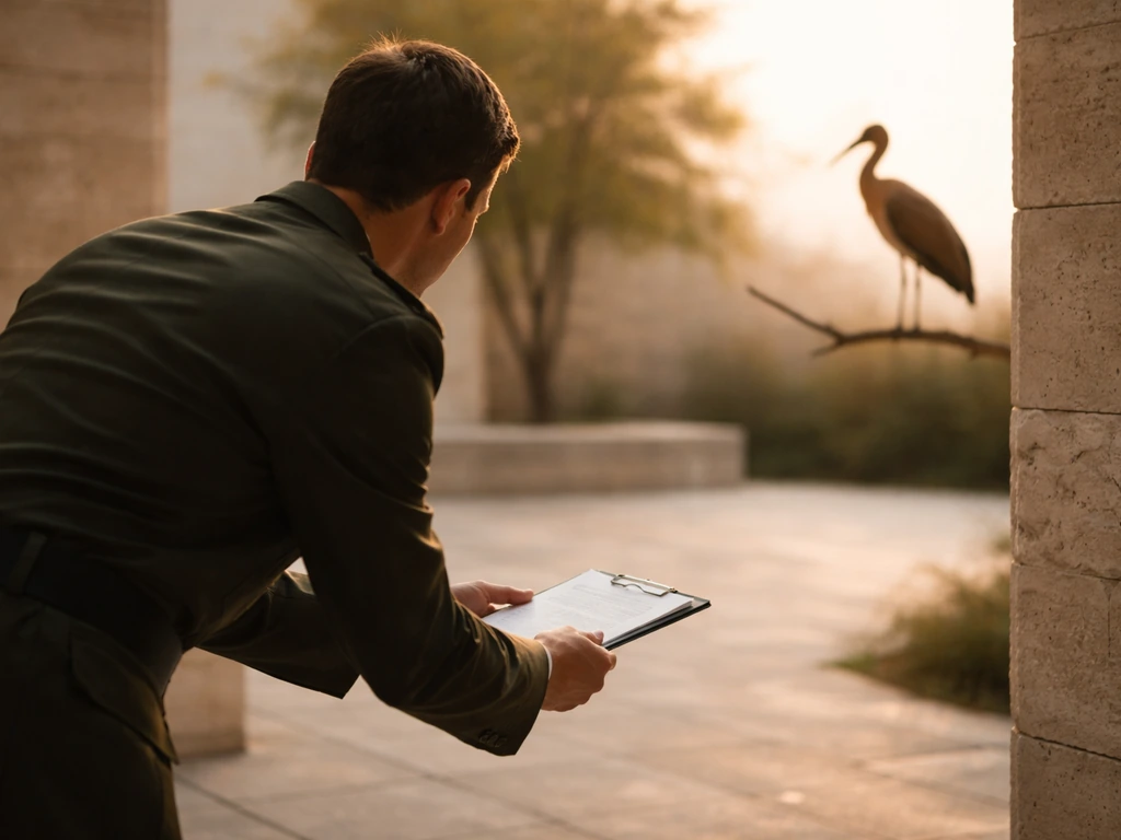 A helping military officer gesture beside a calm bird silhouette, symbolizing “adjutant” as assistance