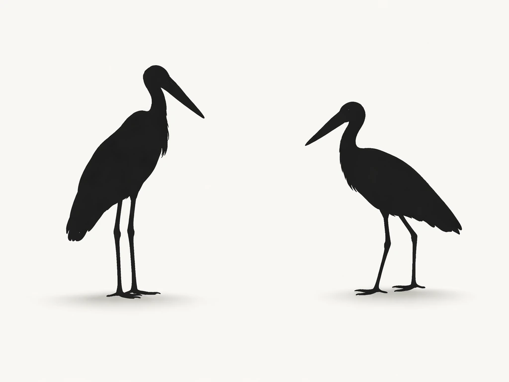 Two side-by-side stork silhouettes showing a marabou-style bird versus a different stork-like bird.