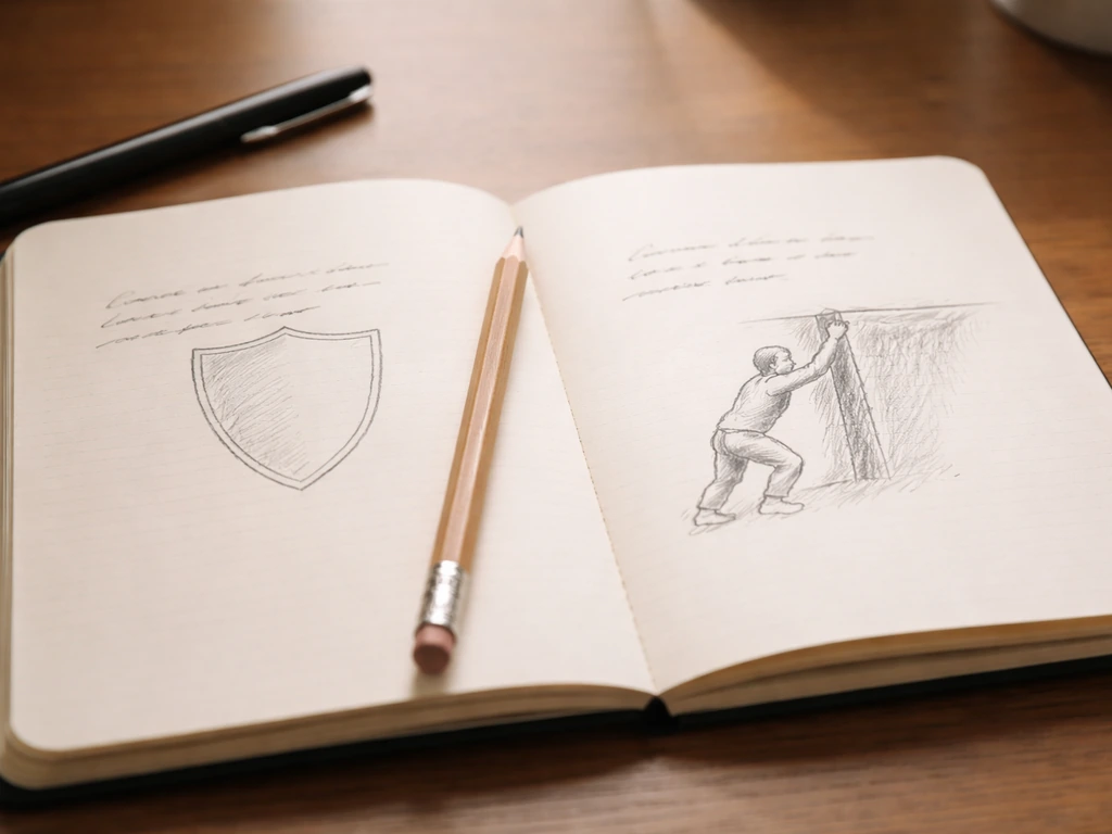 Notebook with two example quotes, each beside a simple metaphor sketch showing different meanings.