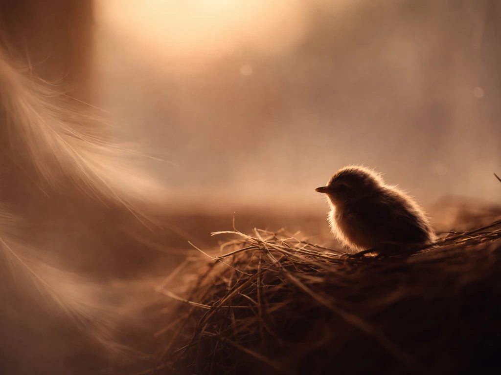 Softly lit fragile bird silhouette with subtle feather texture, symbolizing literal vulnerability and hope