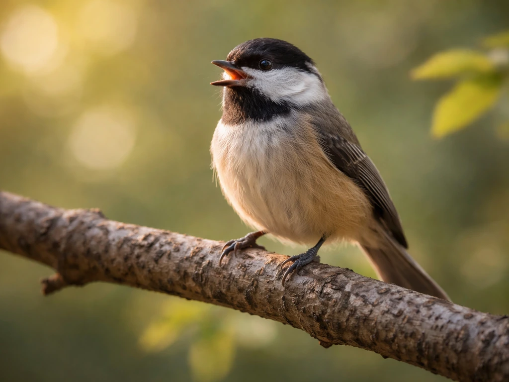 Small colorful bird perched on a branch in soft natural morning light.