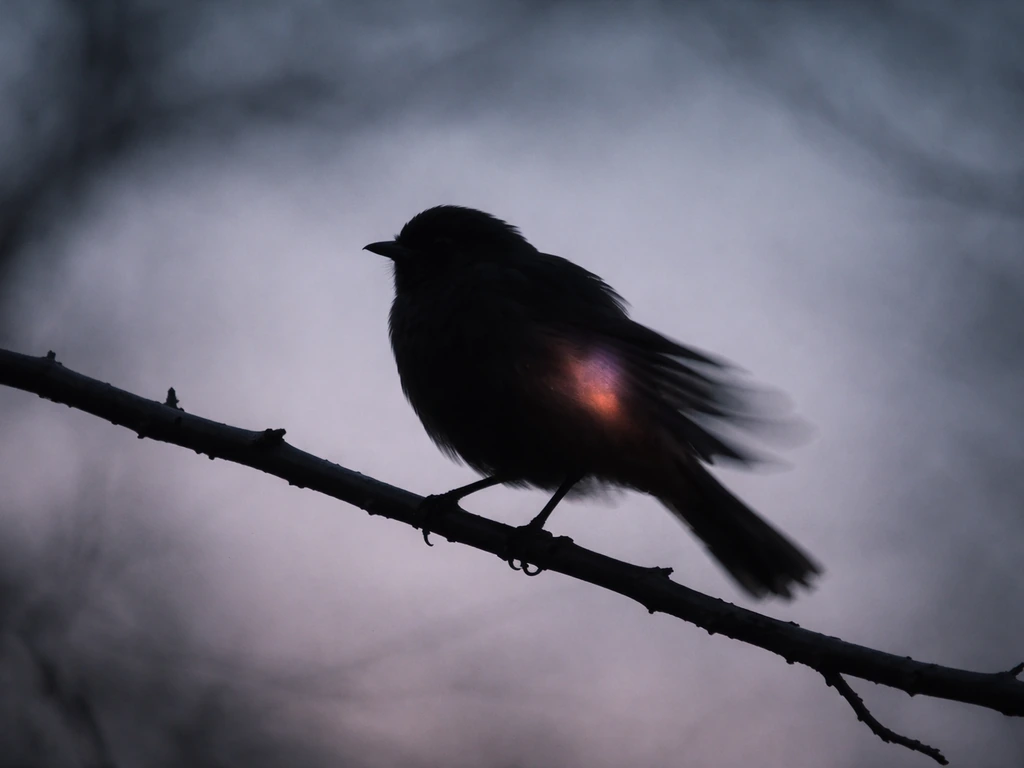 Minimal photo of a bird silhouette with a subtle bruise-like glow suggesting soreness and vulnerability