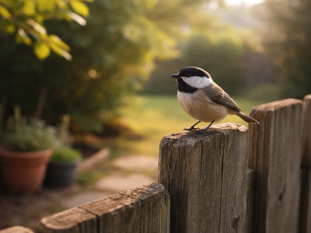 A small bird perched on a fence in a quiet yard, suggesting nature’s symbolism in an everyday moment