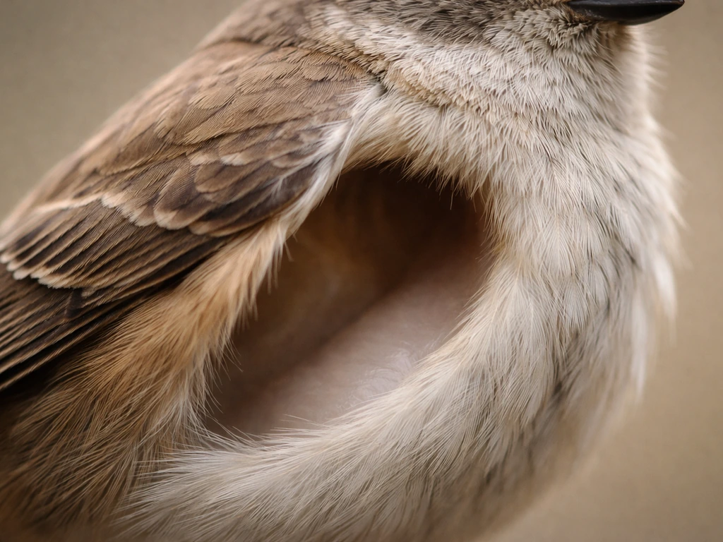 Close-up of a small bird showing a subtle air-sac-like hollow cavity beneath feathers.