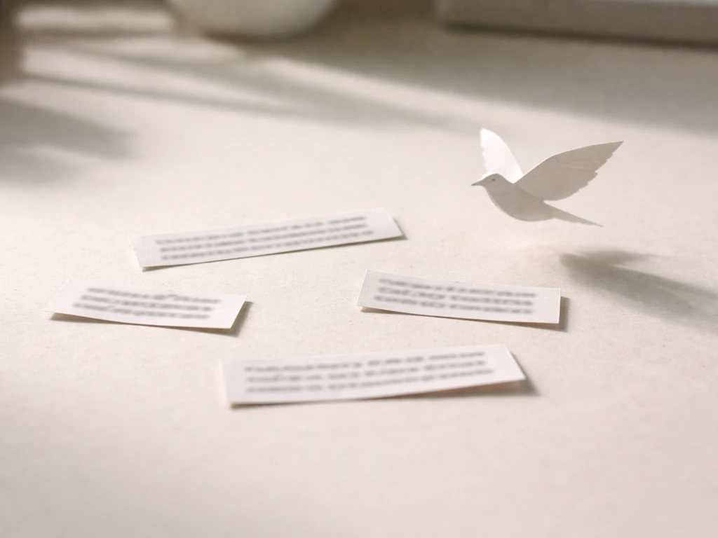 Close-up of a paper bird beside small unreadable text snippets to show context-based meaning.