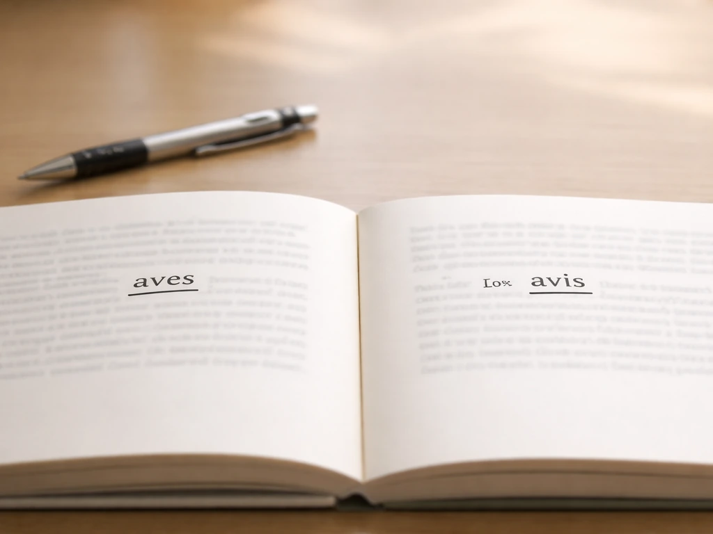 Two open books side-by-side on a desk, with emphasized words “aves” and “avis” underlined.