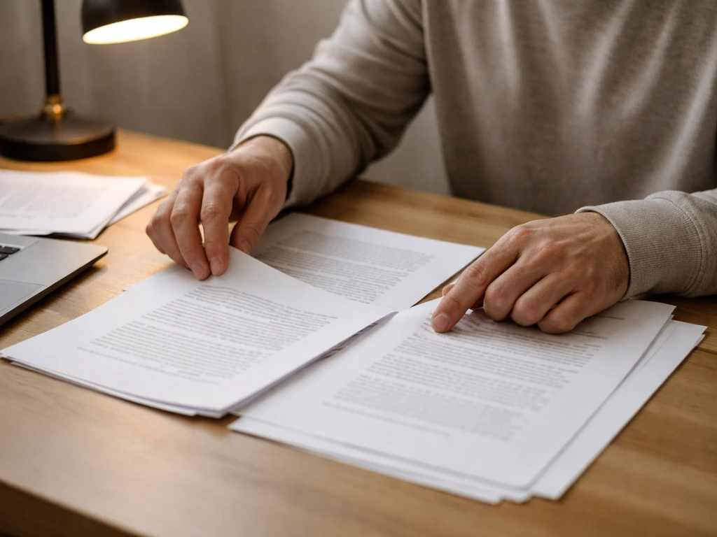 Anonymous hands at a desk swapping drafts, sliding copied pages to imply imitation without credit.