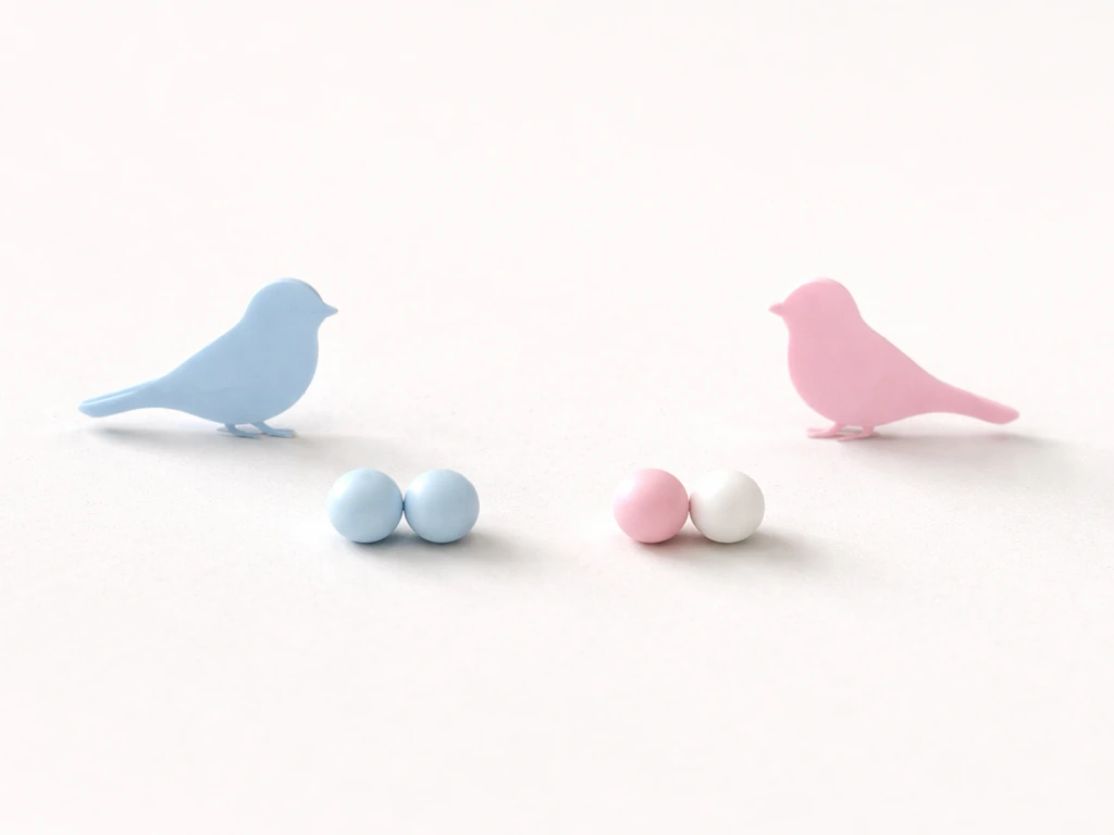 Minimal photo showing simplified male ZZ vs female ZW bird sex-chromosome concept with two stylized bird silhouettes.